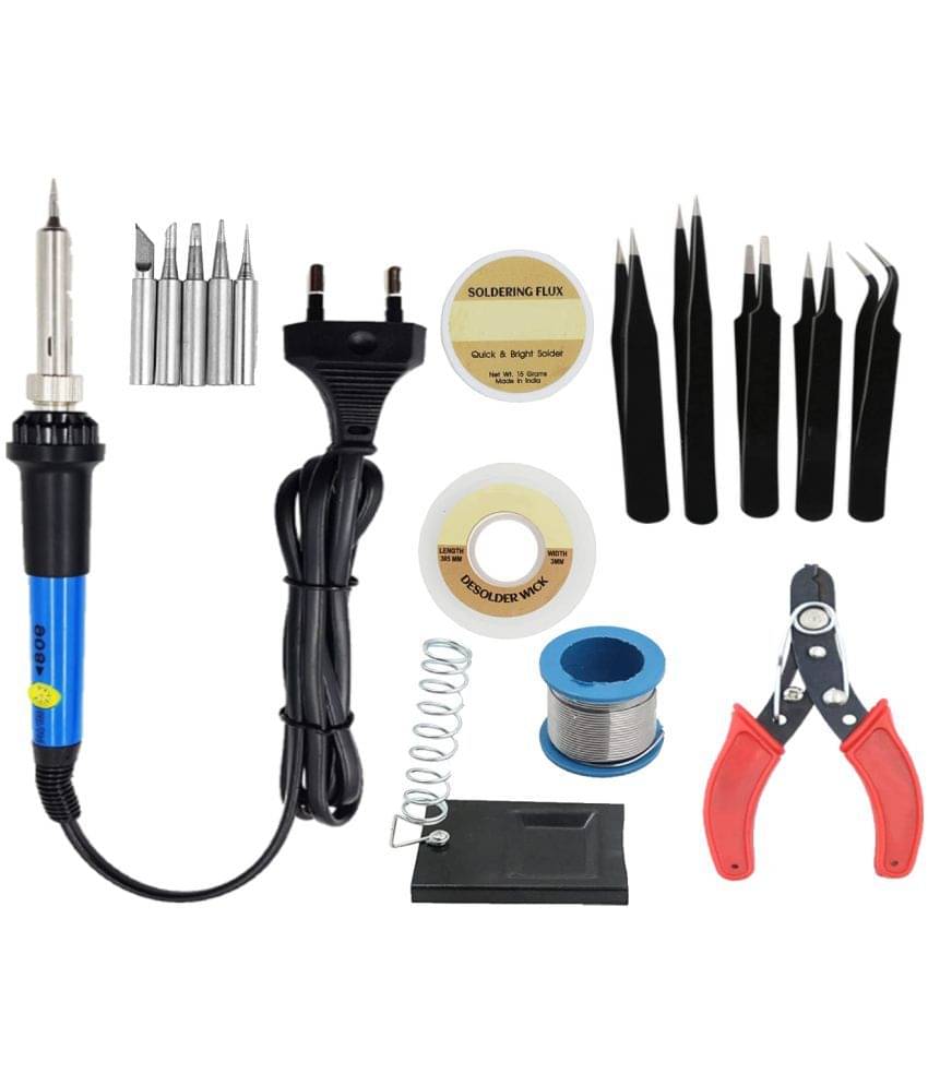 ALDECO: ( 16 in 1 ) 25 Watt Soldering Iron Kit With- Heavy iron, 5 Pcs Bit Set, Wire, Flux, Wick, Stand, Cutter, 5 Pcs Tweezer Set ALDECO: ( 16 in 1 ) 25 Watt Soldering Iron Kit With- Heavy iron, 5 Pcs Bit Set, Wire, Flux, Wick, Stand, Cutter, 5 Pcs Tweezer Set
