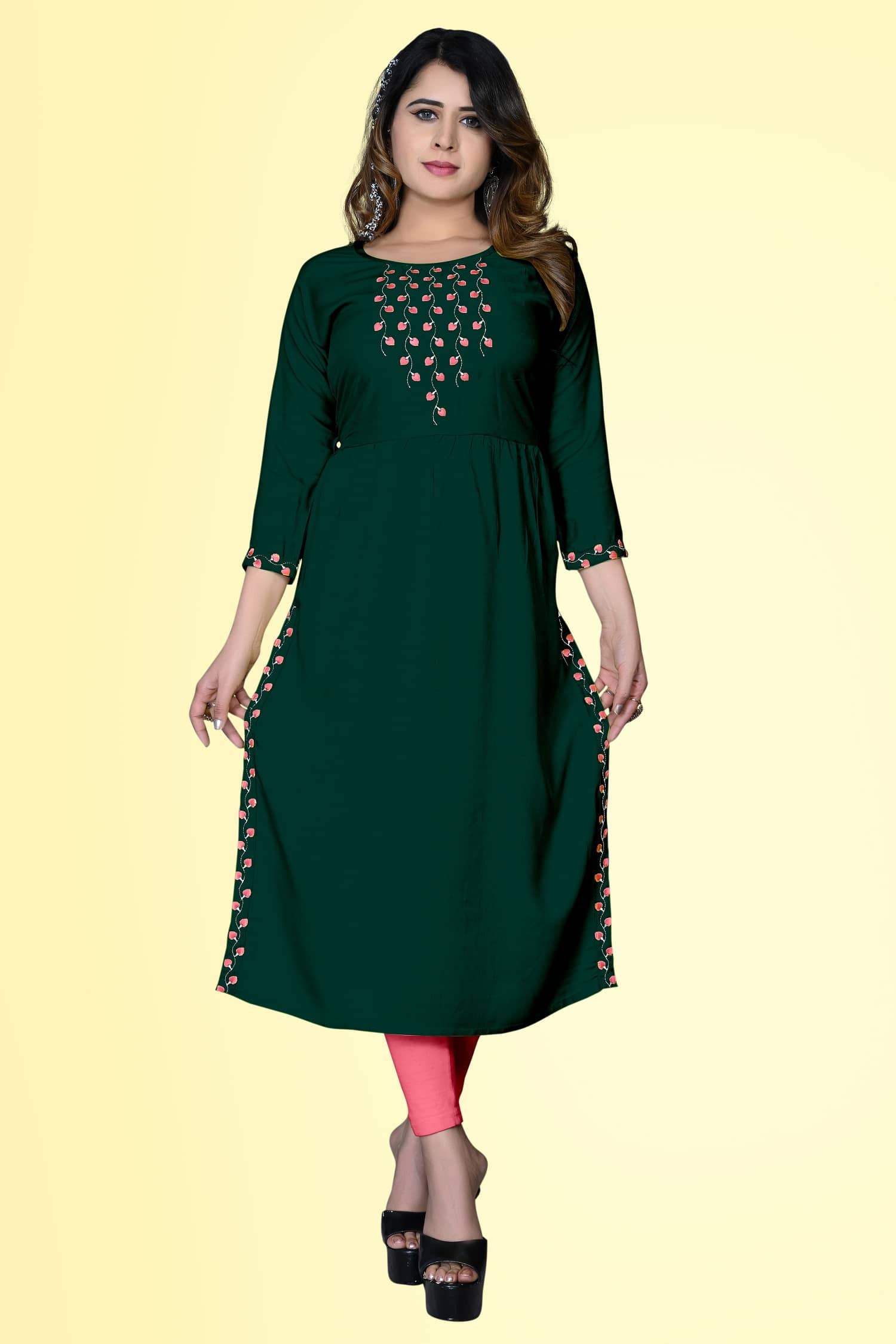 HAYA - Green Rayon Women's Straight Kurti ( Pack of 1 ) - Kurtis, Tunics | Buy online on ZillyBuy