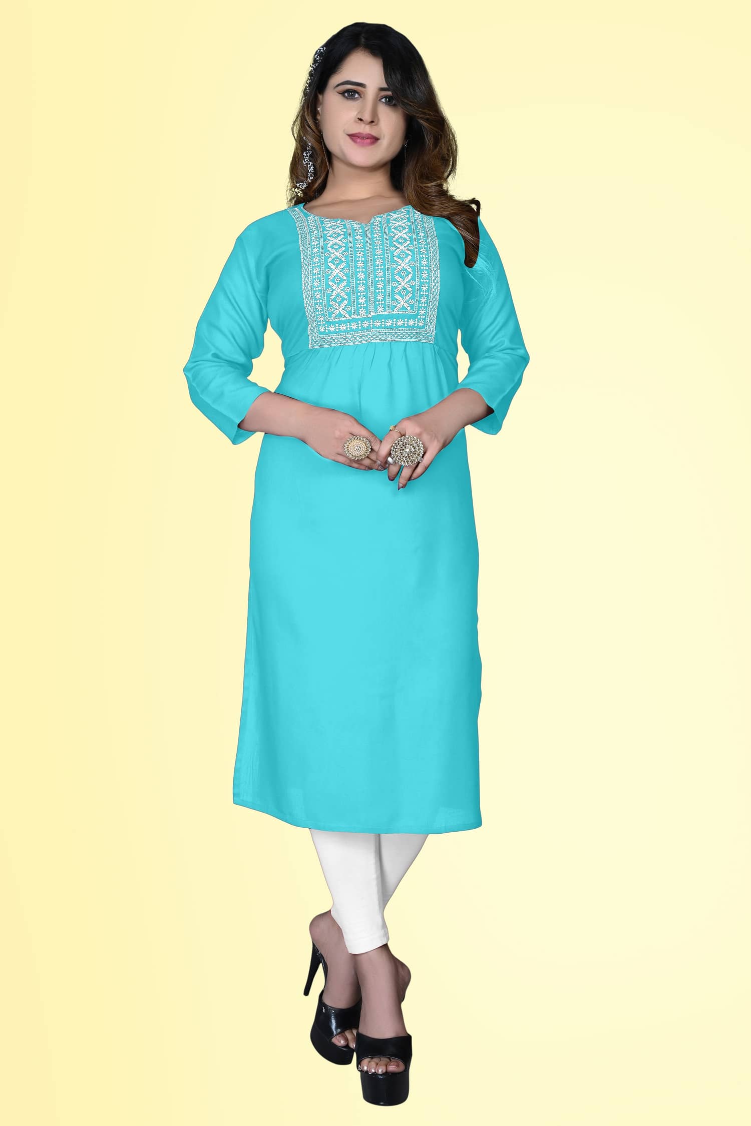 HAYA - Light Blue Rayon Women's Straight Kurti ( Pack of 1 ) - Kurtis, Tunics | Buy online on ZillyBuy