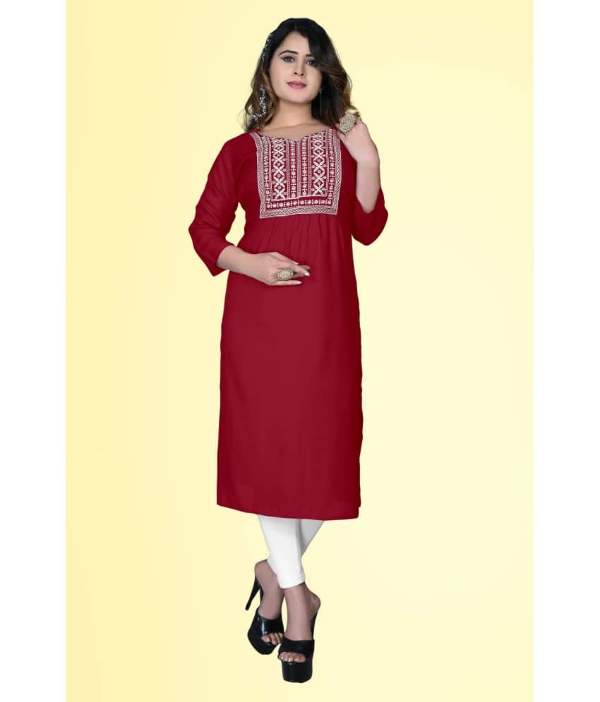 HAYA - Maroon Rayon Women's Straight Kurti ( Pack of 1 ) - Kurtis, Tunics | Buy online on ZillyBuy