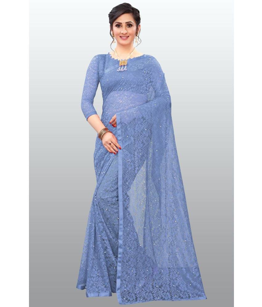 Indy Bliss Net Self Design Saree With Unstitched Blouse Piece ( Blue ) Indy Bliss Net Self Design Saree With Unstitched Blouse Piece ( Blue )