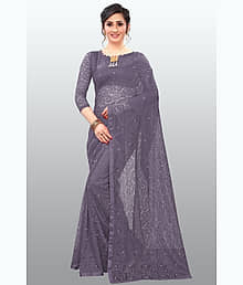 Indy Bliss Net Self Design With Unstitched Blouse Piece ( Grey Melange )