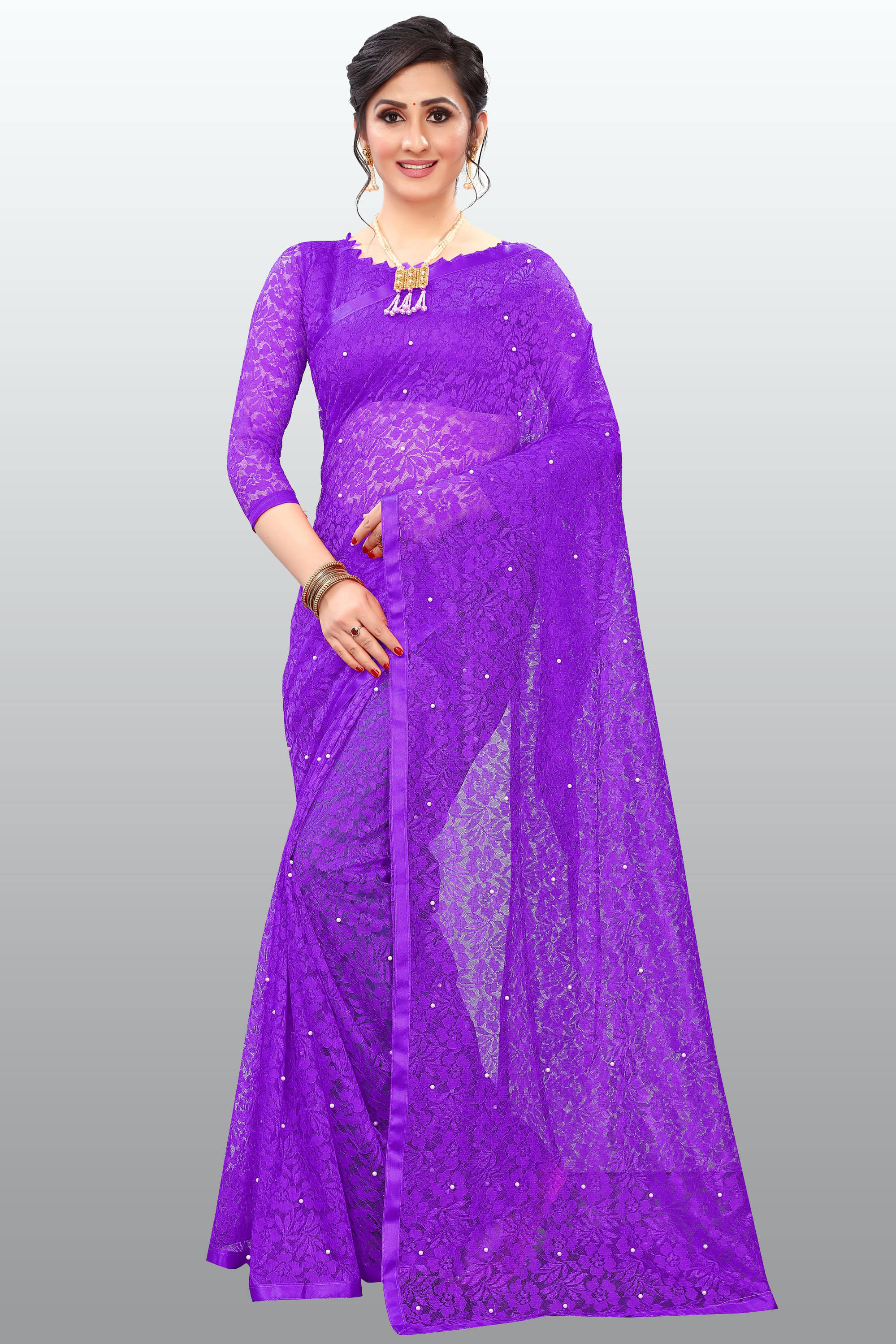 Indy Bliss Net Self Design Saree With Unstitched Blouse Piece ( Lavender )     			Indy Bliss Net Self Design Saree With Unstitched Blouse Piece ( Lavender )