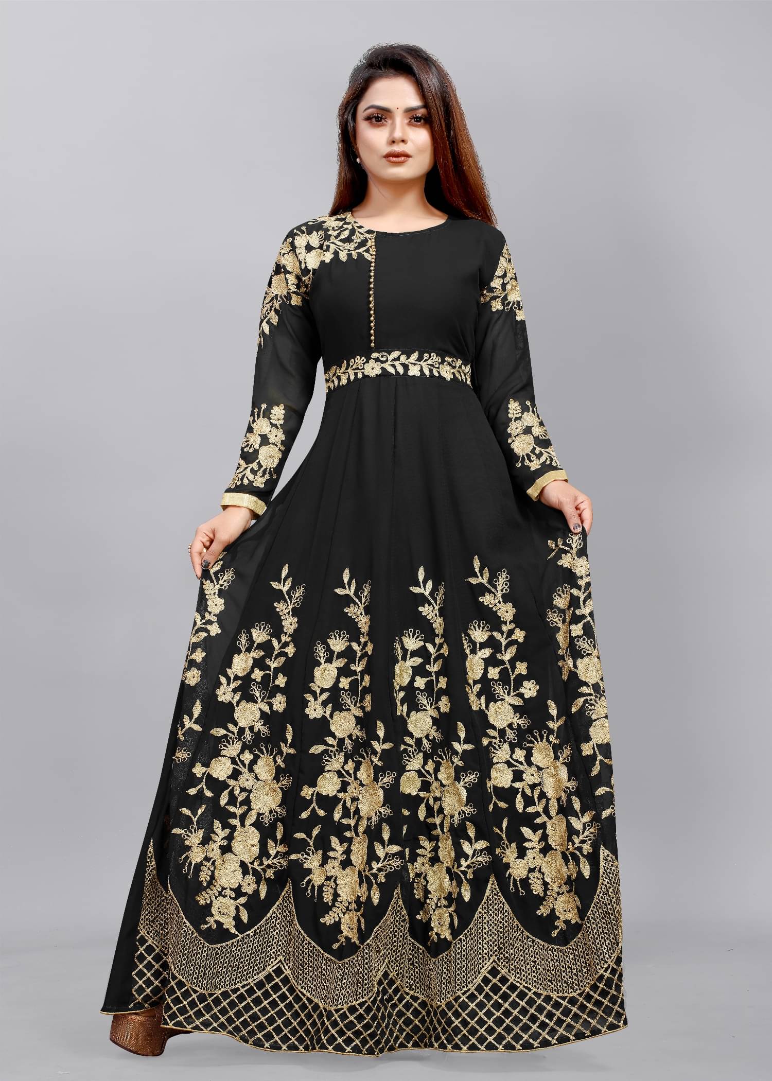 JULEE Women Georgette Embroidered Ethnic Dress ( Black ) JULEE Women Georgette Embroidered Ethnic Dress ( Black )