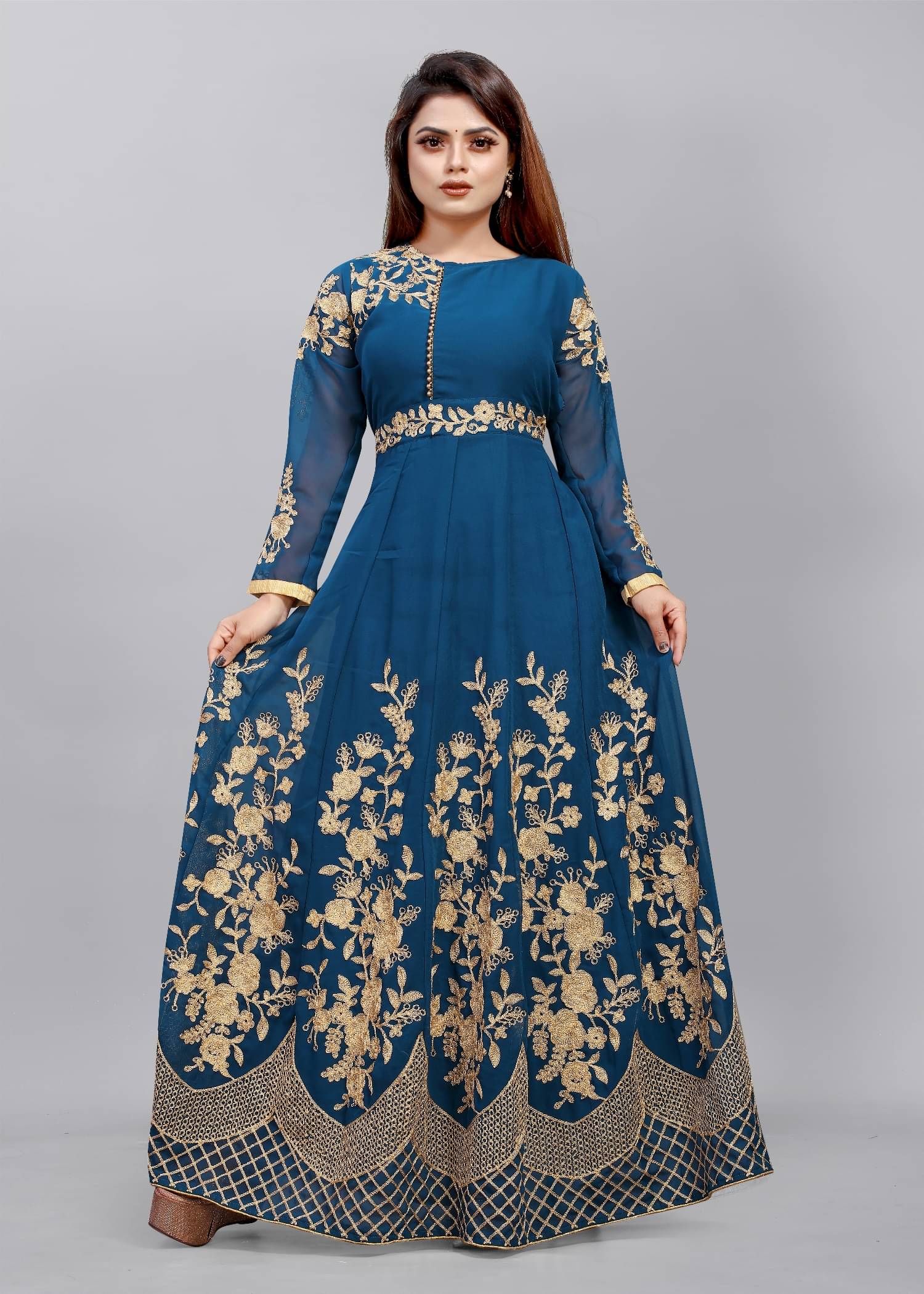     			JULEE Women Georgette Embroidered Ethnic Dress ( Blue )