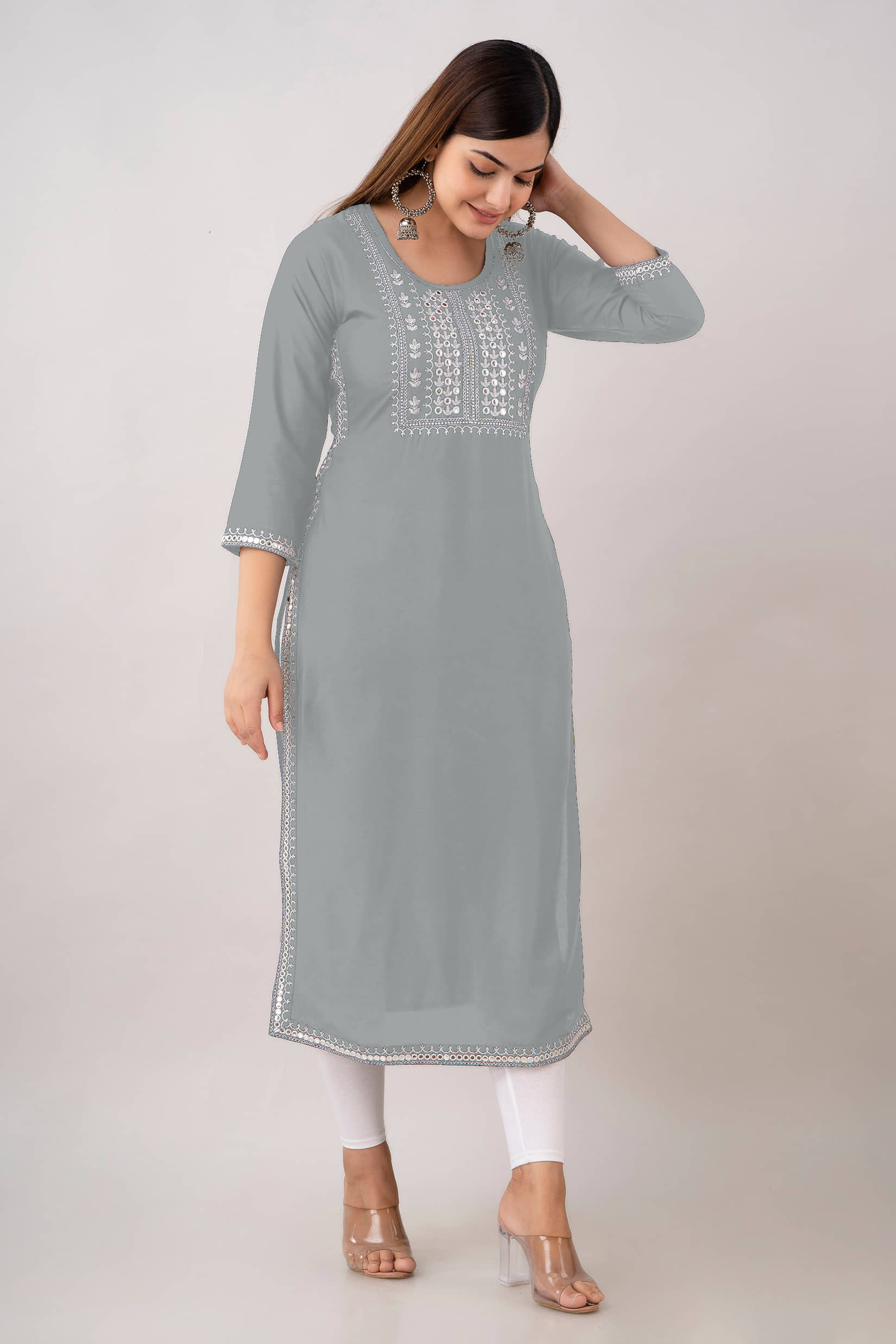 Kapadia - Grey Rayon Women's Straight Kurti ( Pack of 1 ) - Kurtis, Tunics | Buy online on ZillyBuy
