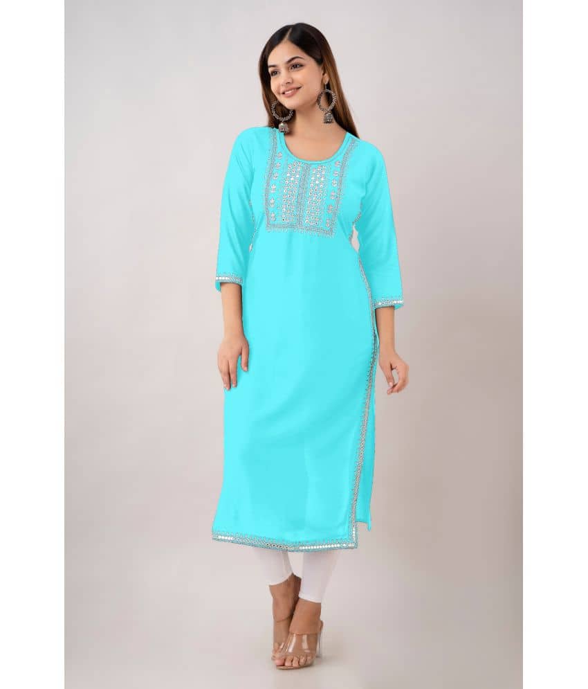 Kapadia - Turquoise Rayon Women's Straight Kurti ( Pack of 1 ) - Kurtis, Tunics | Buy online on ZillyBuy