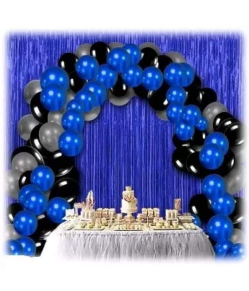 Kiran Enterprises 2 pc. Foil Fringe Curtain ( Blue ) + 30 Metallic Balloon ( Blue, Black, Silver )     			Kiran Enterprises 2 pc. Foil Fringe Curtain ( Blue ) + 30 Metallic Balloon ( Blue, Black, Silver )