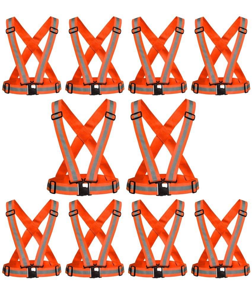     			Laxmi Polyester High Visibility Safety Reflective Vest Belt Jacket(Pack 10) Orange Safety Jacket