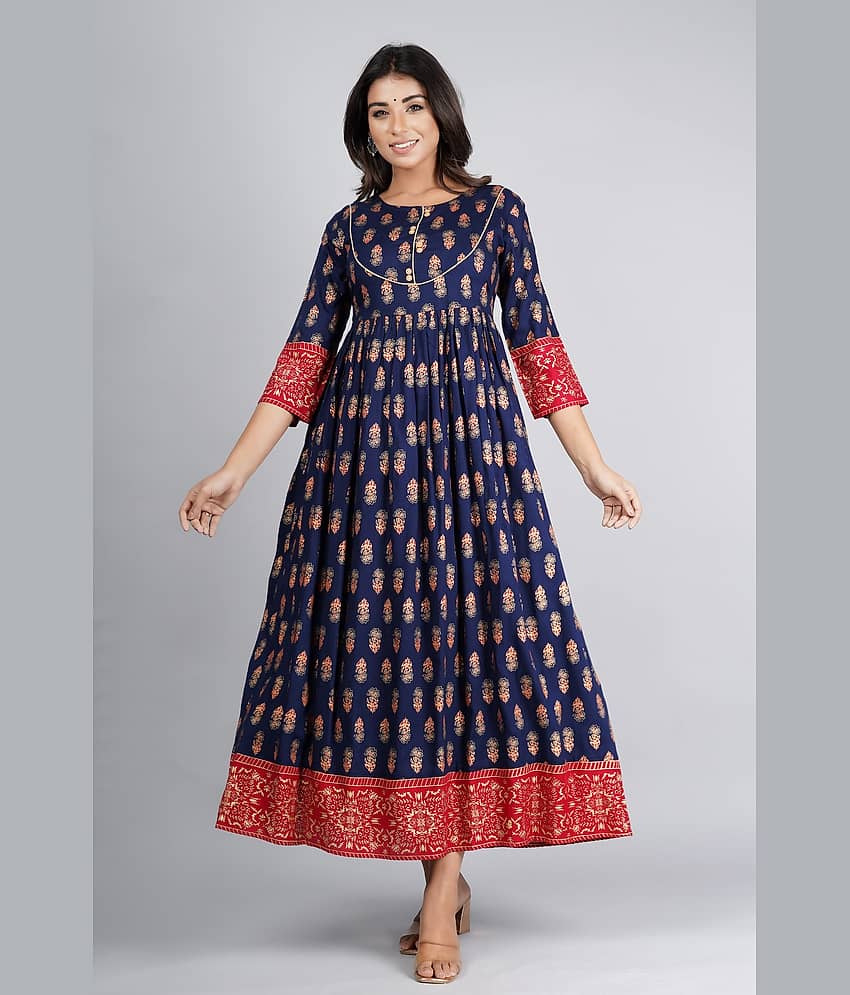 Mishree Collection - Blue Rayon Women's Flared Kurti ( Pack of 1 ) - Kurtis, Tunics | Buy online on ZillyBuy