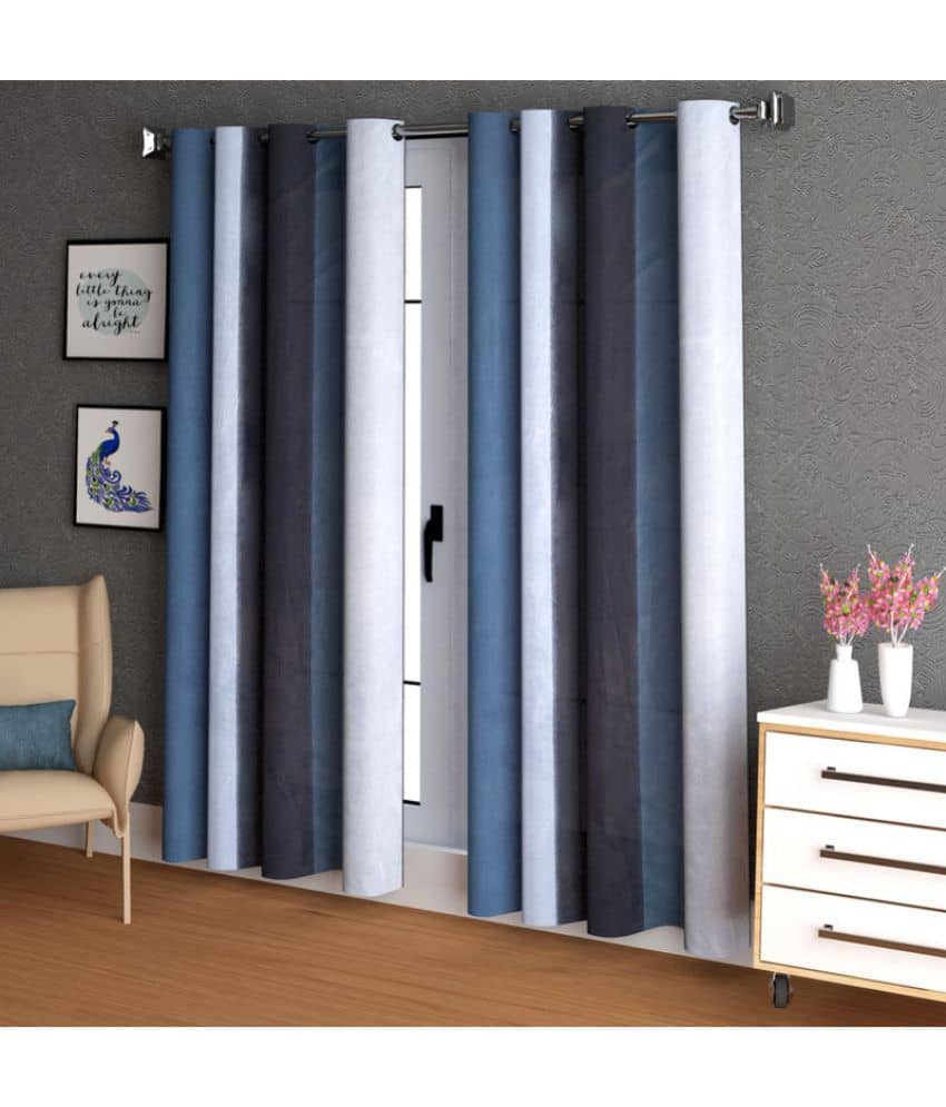 N2C Home - Brown Polyester Colorblock Window Curtain ( Pack of 2 )