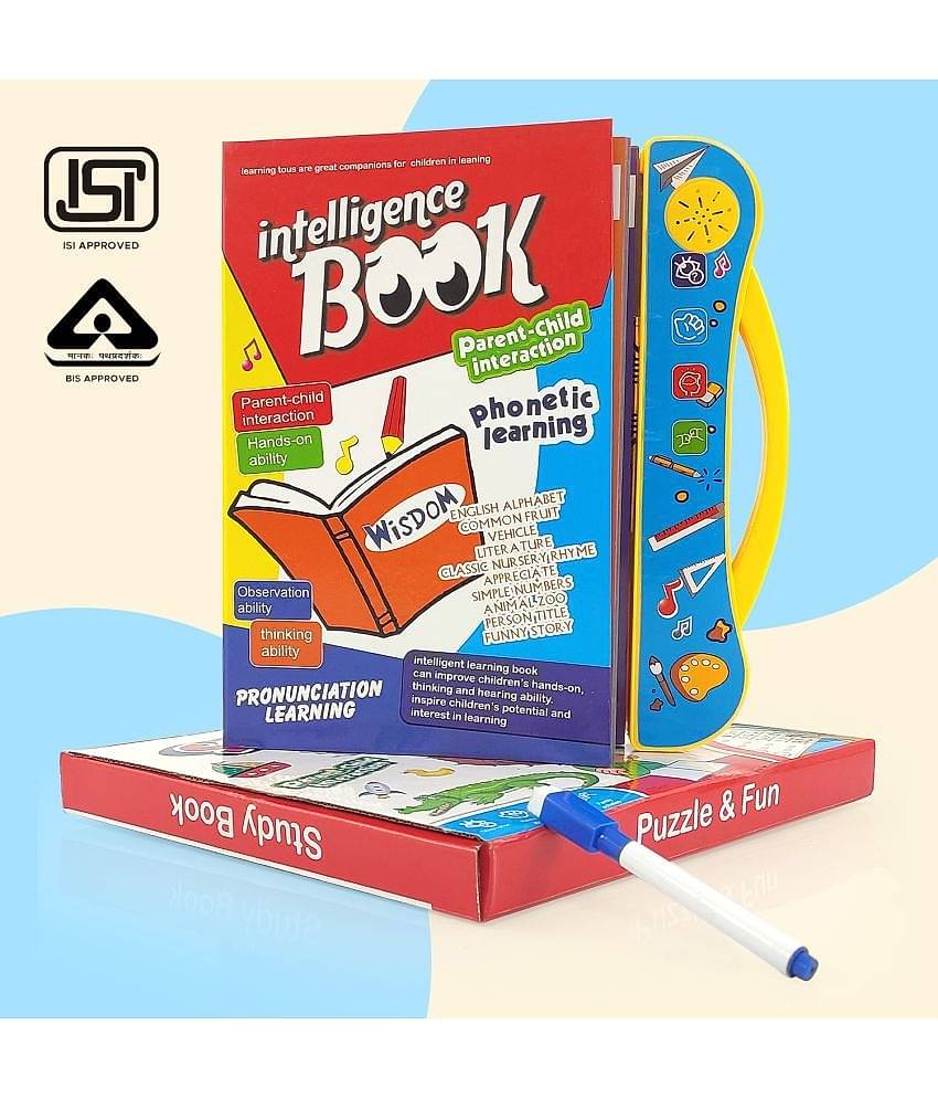 NHR Kids Intelligence Book English Letters & Words Learning Sound Book, Fun Educational Toys, Activities with Numbers, Shapes, Animals Phonetic Learning Book for Toddlers (E-Book, Multicolor)