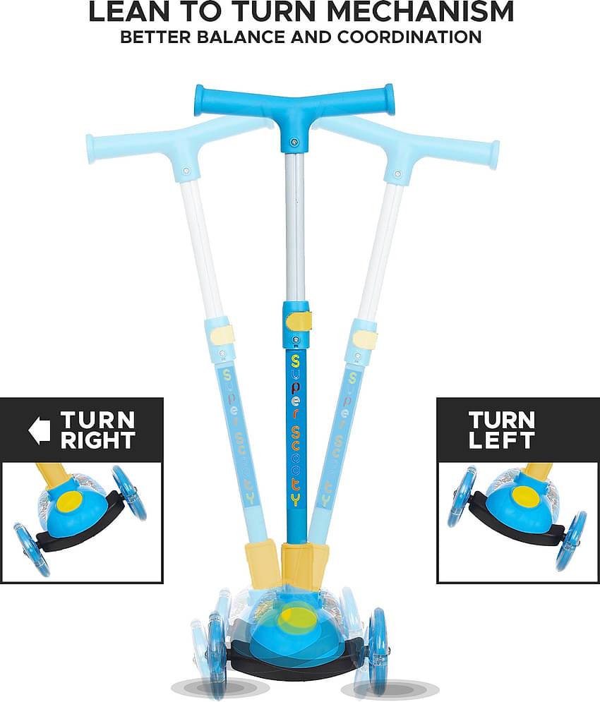 NHR Smart Kick Scooter with LED Wheels & 3 Level Adjustable Height, Foldable Scooter for Kids, Scooty, Kids Scooter 3 Years+, Scooter for Kids, Skating Cycle, Road Runner, Kick Scooter, Kids Scooty, Birthday Gift-Blue (Weigh Capacity Up To 45 Kg)