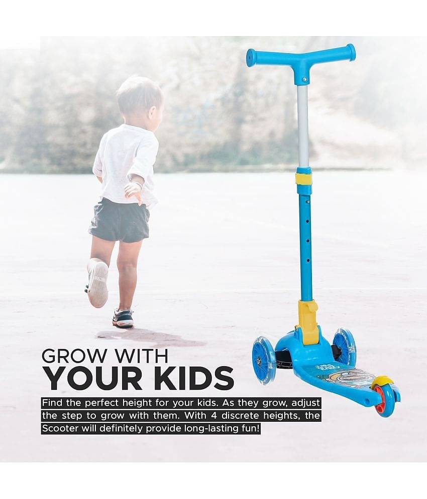 NHR Smart Kick Scooter with LED Wheels & 3 Level Adjustable Height, Foldable Scooter for Kids, Scooty, Kids Scooter 3 Years+, Scooter for Kids, Skating Cycle, Road Runner, Kick Scooter, Kids Scooty, Birthday Gift-Blue (Weigh Capacity Up To 45 Kg)