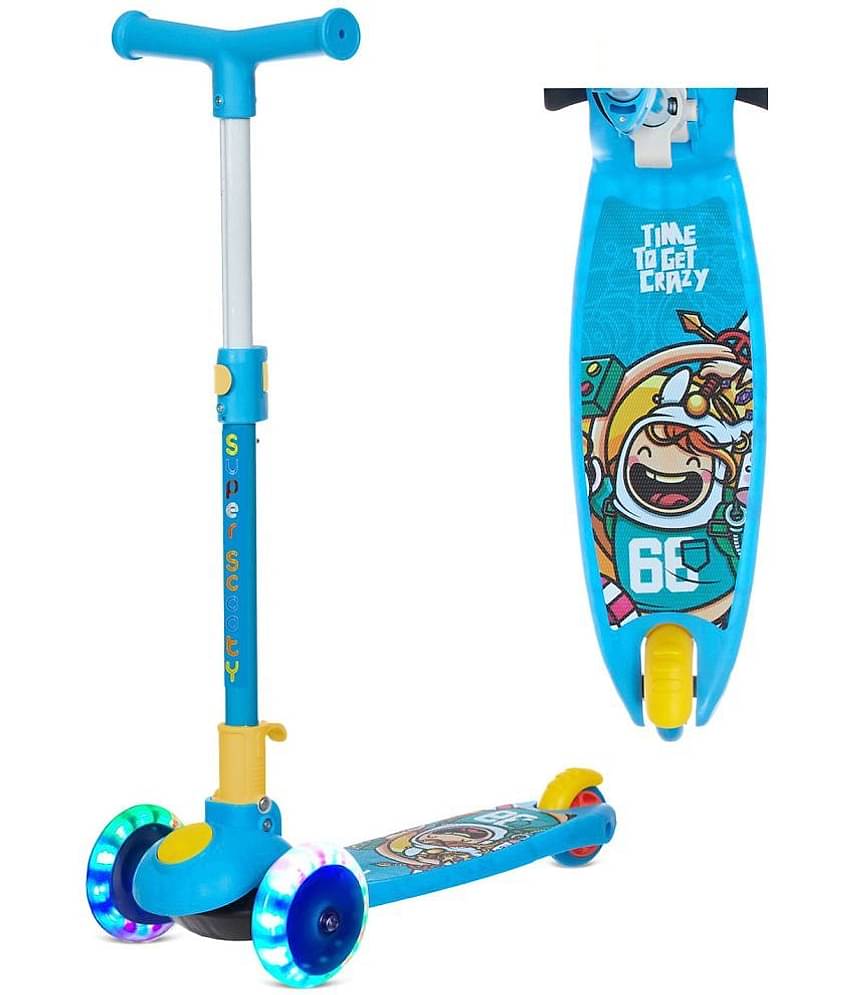 NHR Smart Kick Scooter with LED Wheels & 3 Level Adjustable Height, Foldable Scooter for Kids, Scooty, Kids Scooter 3 Years+, Scooter for Kids, Skating Cycle, Road Runner, Kick Scooter, Kids Scooty, Birthday Gift-Blue (Weigh Capacity Up To 45 Kg)