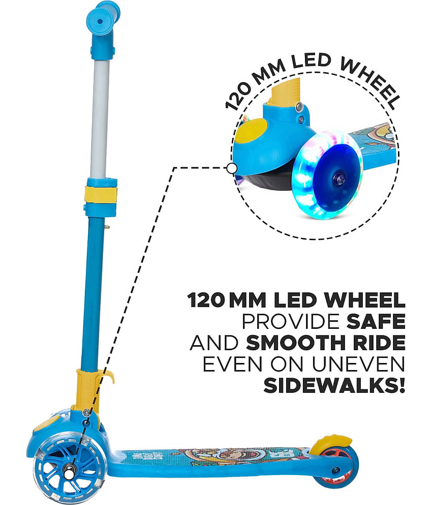 NHR Smart Kick Scooter with LED Wheels & 3 Level Adjustable Height, Foldable Scooter for Kids, Scooty, Kids Scooter 3 Years+, Scooter for Kids, Skating Cycle, Road Runner, Kick Scooter, Kids Scooty, Birthday Gift-Blue (Weigh Capacity Up To 45 Kg)