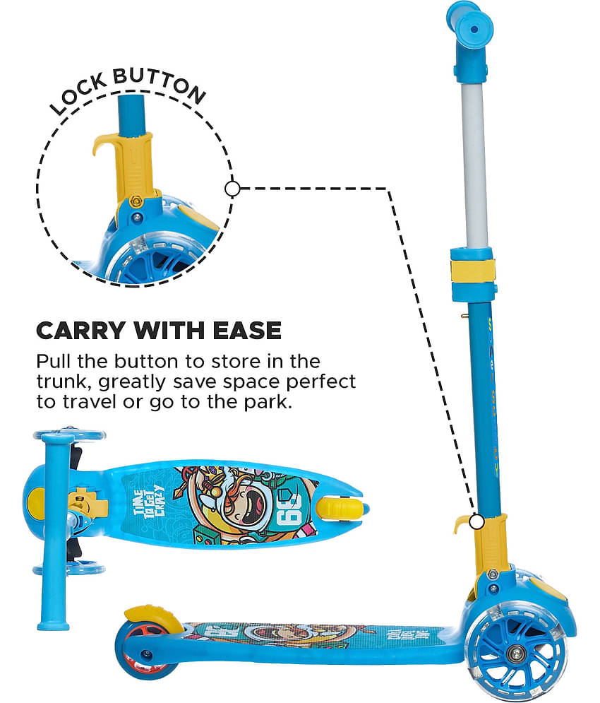 NHR Smart Kick Scooter with LED Wheels & 3 Level Adjustable Height, Foldable Scooter for Kids, Scooty, Kids Scooter 3 Years+, Scooter for Kids, Skating Cycle, Road Runner, Kick Scooter, Kids Scooty, Birthday Gift-Blue (Weigh Capacity Up To 45 Kg)