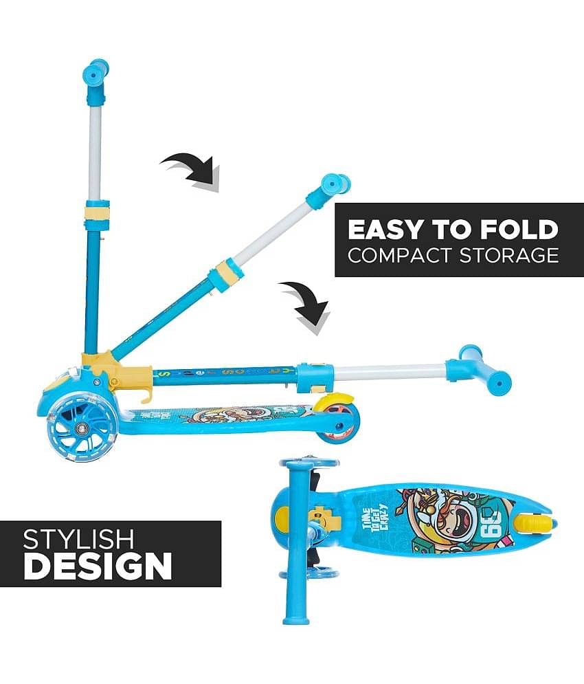 NHR Smart Kick Scooter with LED Wheels & 3 Level Adjustable Height, Foldable Scooter for Kids, Scooty, Kids Scooter 3 Years+, Scooter for Kids, Skating Cycle, Road Runner, Kick Scooter, Kids Scooty, Birthday Gift-Blue (Weigh Capacity Up To 45 Kg)