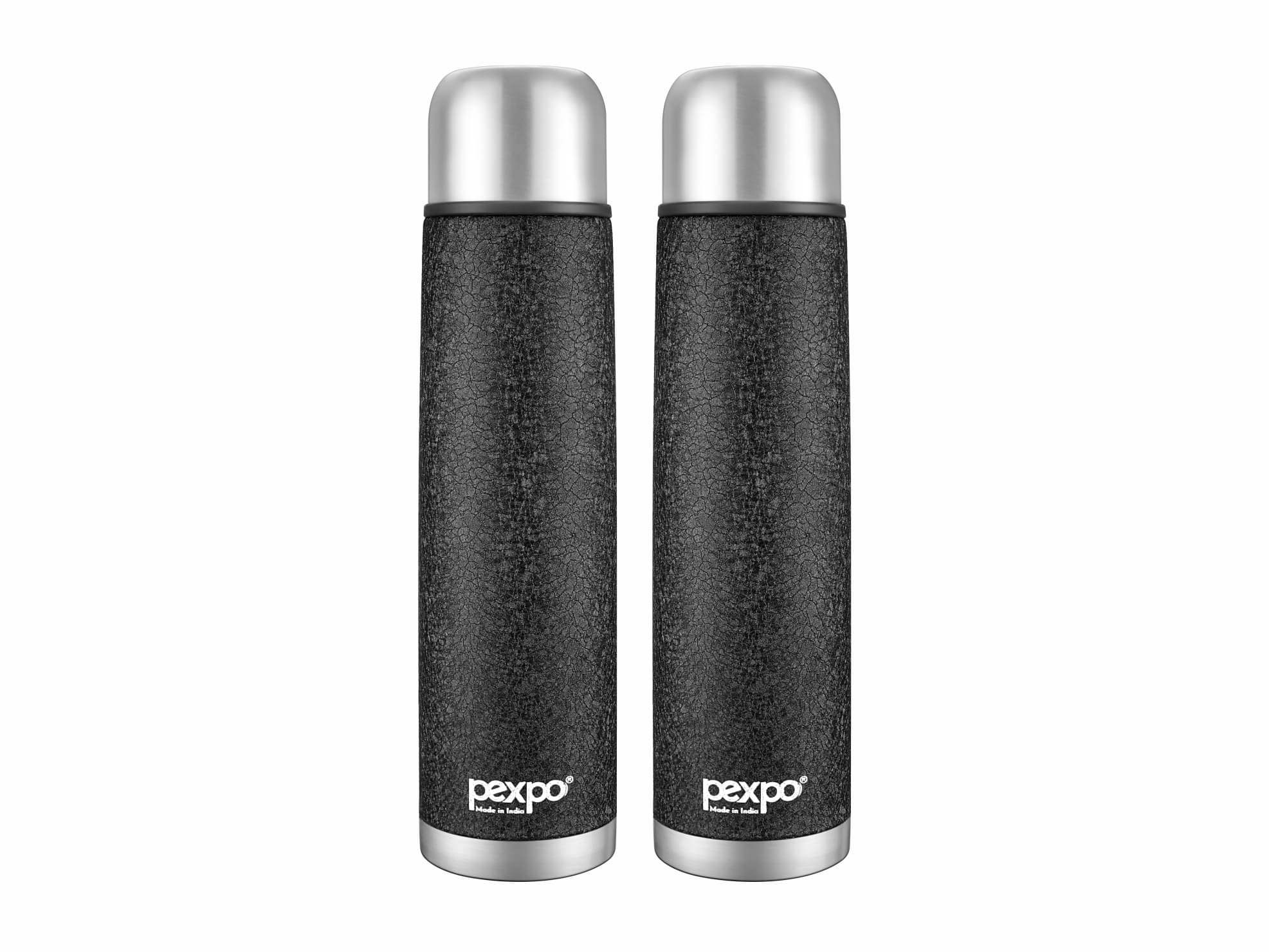     			Pexpo 750ml 24 Hrs Hot and Cold Flask with Jute-bag, Flamingo Vacuum insulated Bottle (Pack of 2, Black)