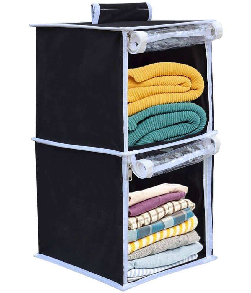 SH NASIMA Non Woven Fabric 2 Shelf Closet Hanging Cloth Storage Organizer for Almirah