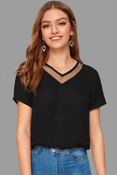     			Sanjana Silks Women's Polyester Regular Top ( Black )
