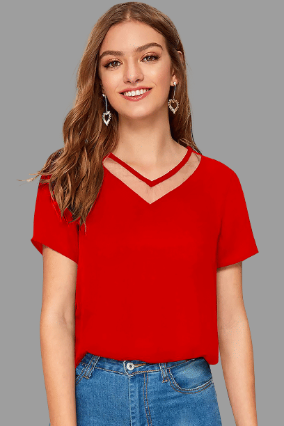     			Sanjana Silks Women's Polyester Regular Top ( Red )