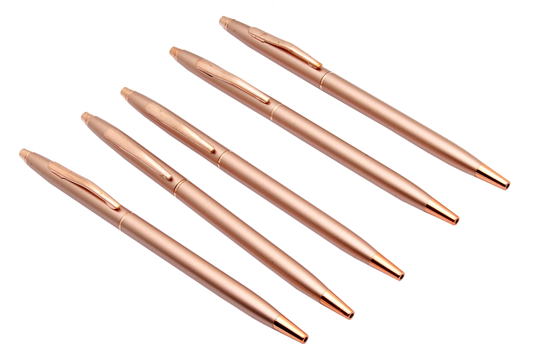     			Srpc Set Of 5 Satin Copper Finish Sleek Metal Body Ball Point Pen Blue Refill