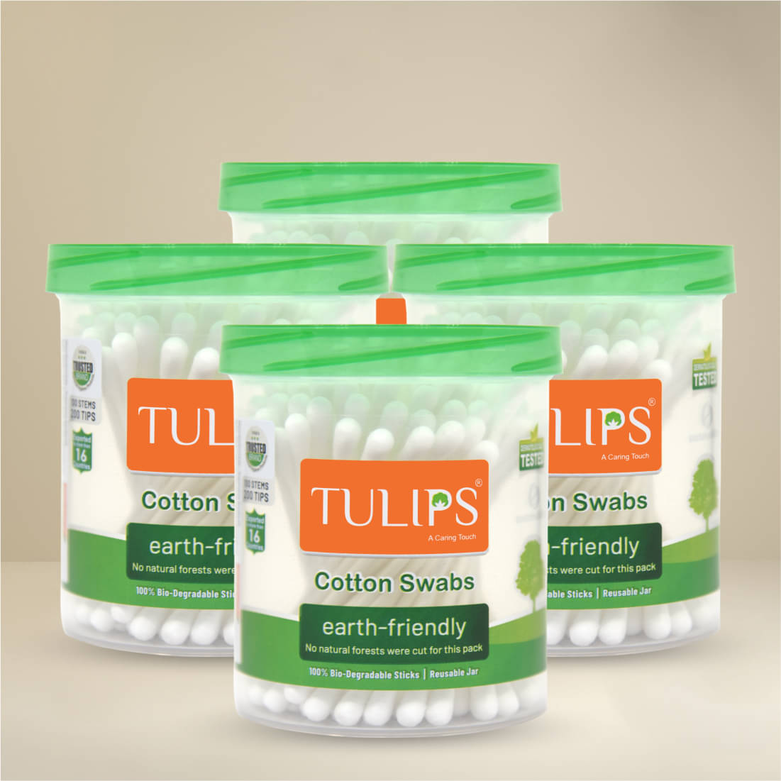 TULIPS Cotton Ear Buds/Swabs (Pack of 4) with white Paper Sticks 100/200 Tips in a Jar TULIPS Cotton Ear Buds/Swabs (Pack of 4) with white Paper Sticks 100/200 Tips in a Jar