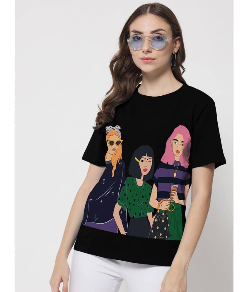     			The Dry State Women Cotton Printed Regular Fit Round Neck T-Shirt ( Black )