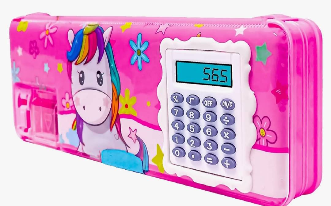    			YESKART-1 Pcs calculator geometry, calcic Geo, Dual Sharpener With Calculator, Double sided Stationary Box for Girls Art Plastic Pencil Box (Random Selection For Design)
