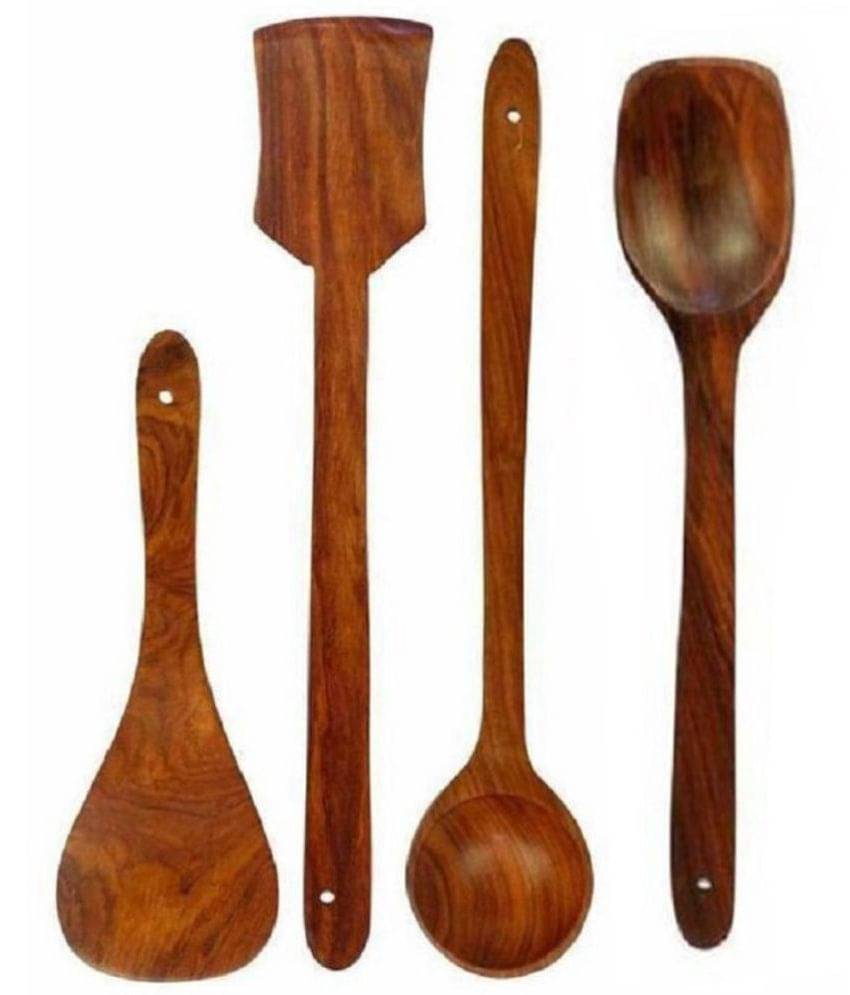     			erum - Brown Wood Mixing Spatula ( Pack of 4 )