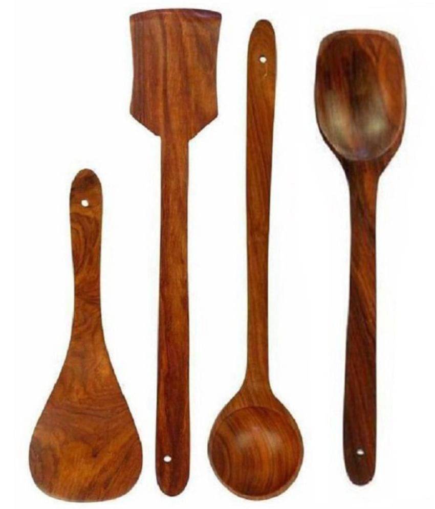     			erum - Brown Wood Mixing Spatula ( Pack of 4 )