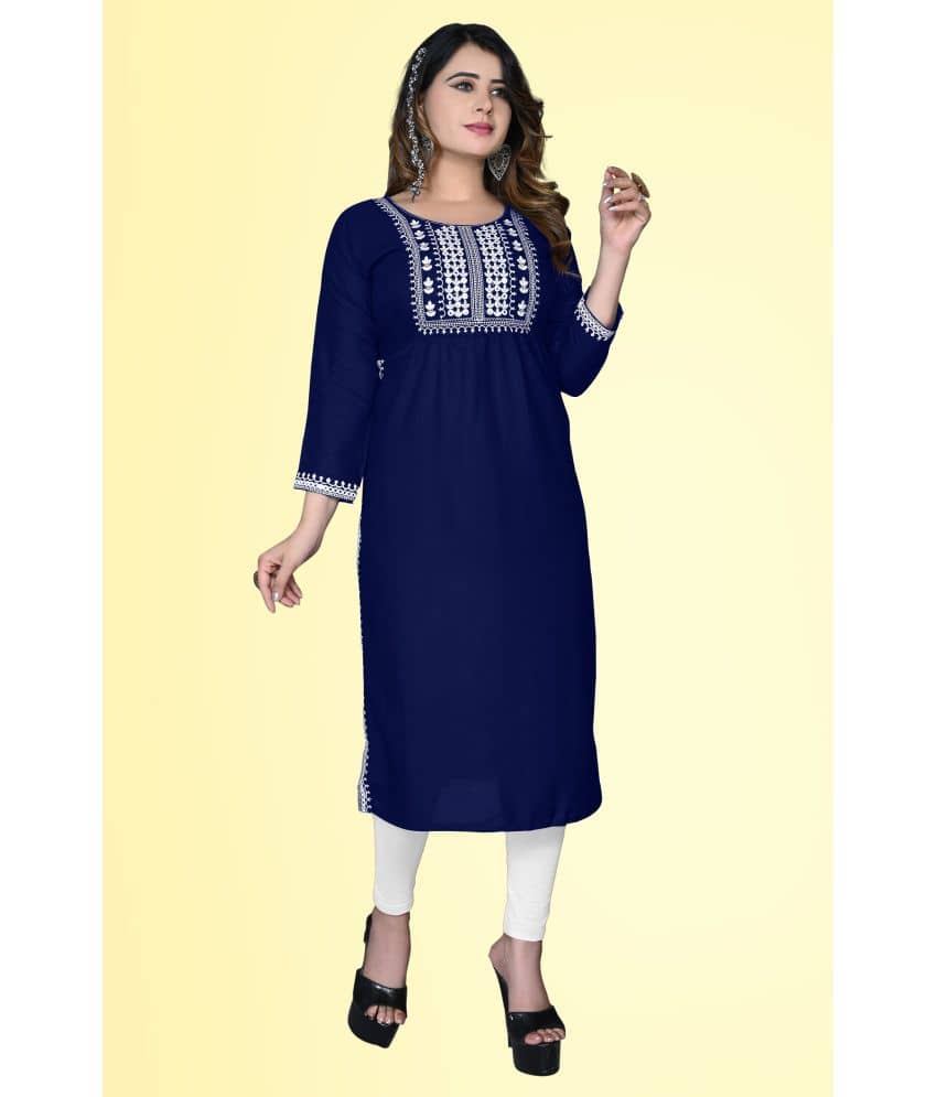 haya fashion - Navy Rayon Women's Straight Kurti ( Pack of 1 ) - Kurtis, Tunics | Buy online on ZillyBuy