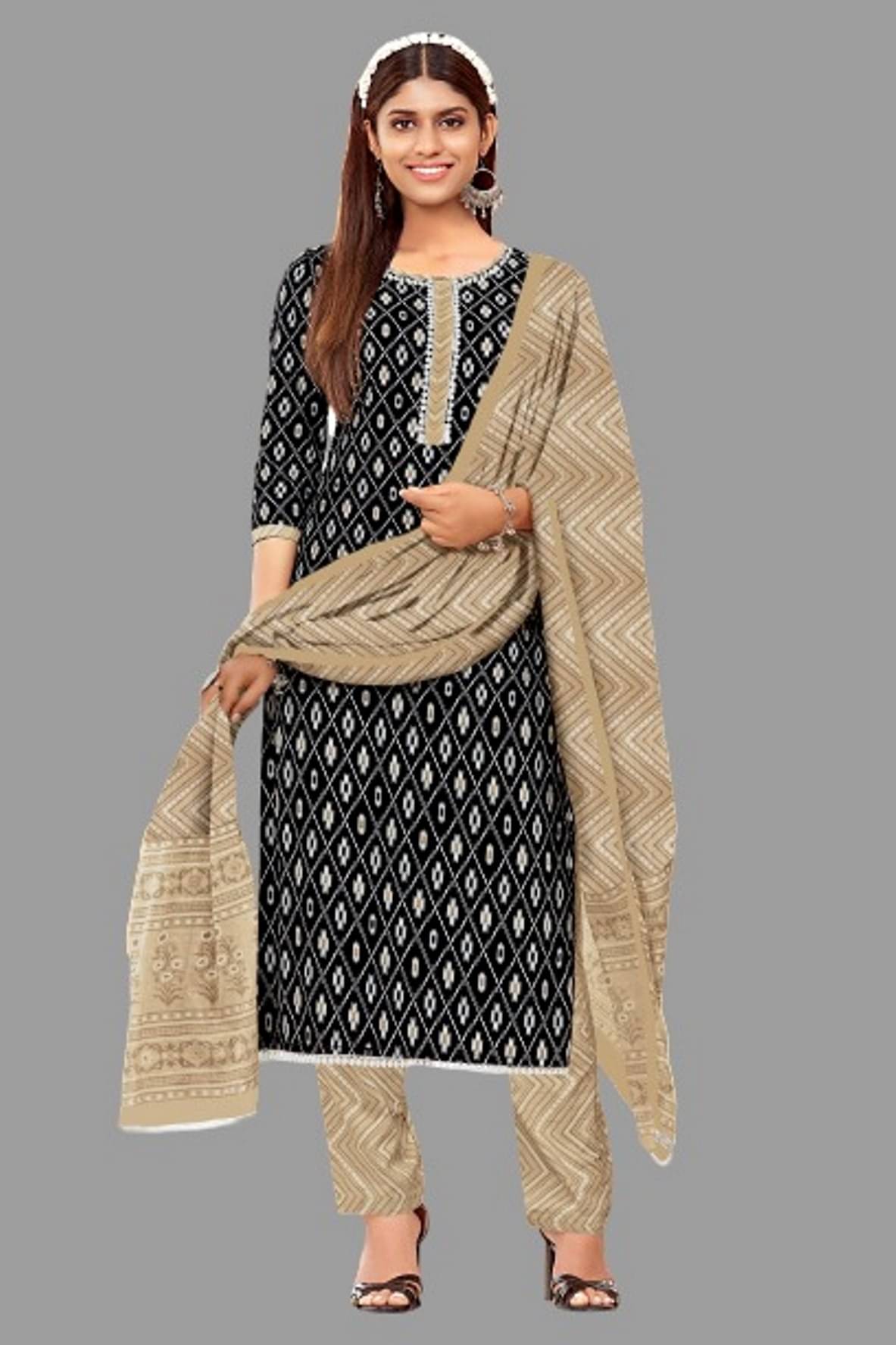     			shree jeenmata collection - Unstitched Black Cotton Dress Material ( Pack of 1 )