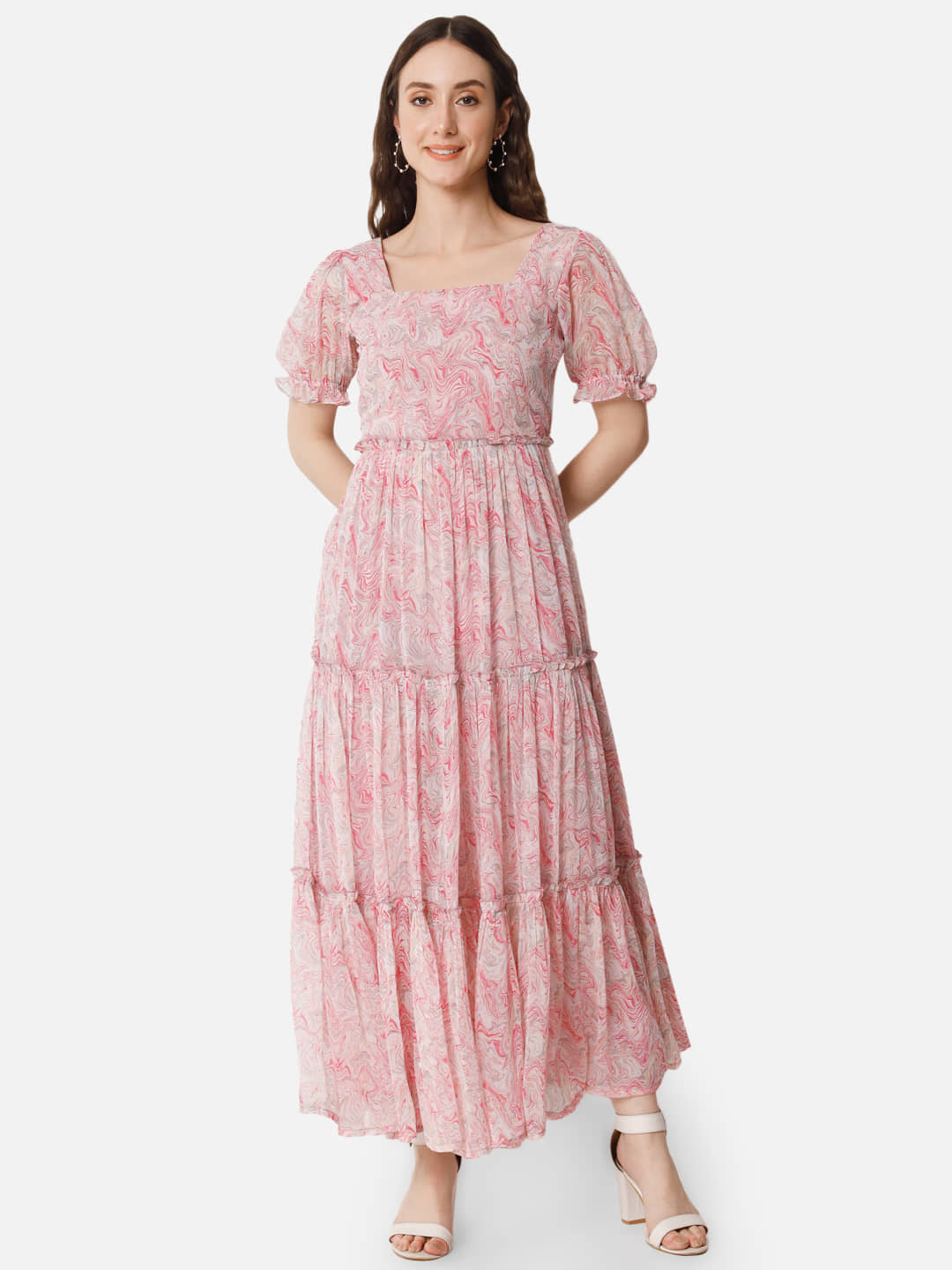 ALL WAYS YOU Women Georgette Printed Gown ( Pink )