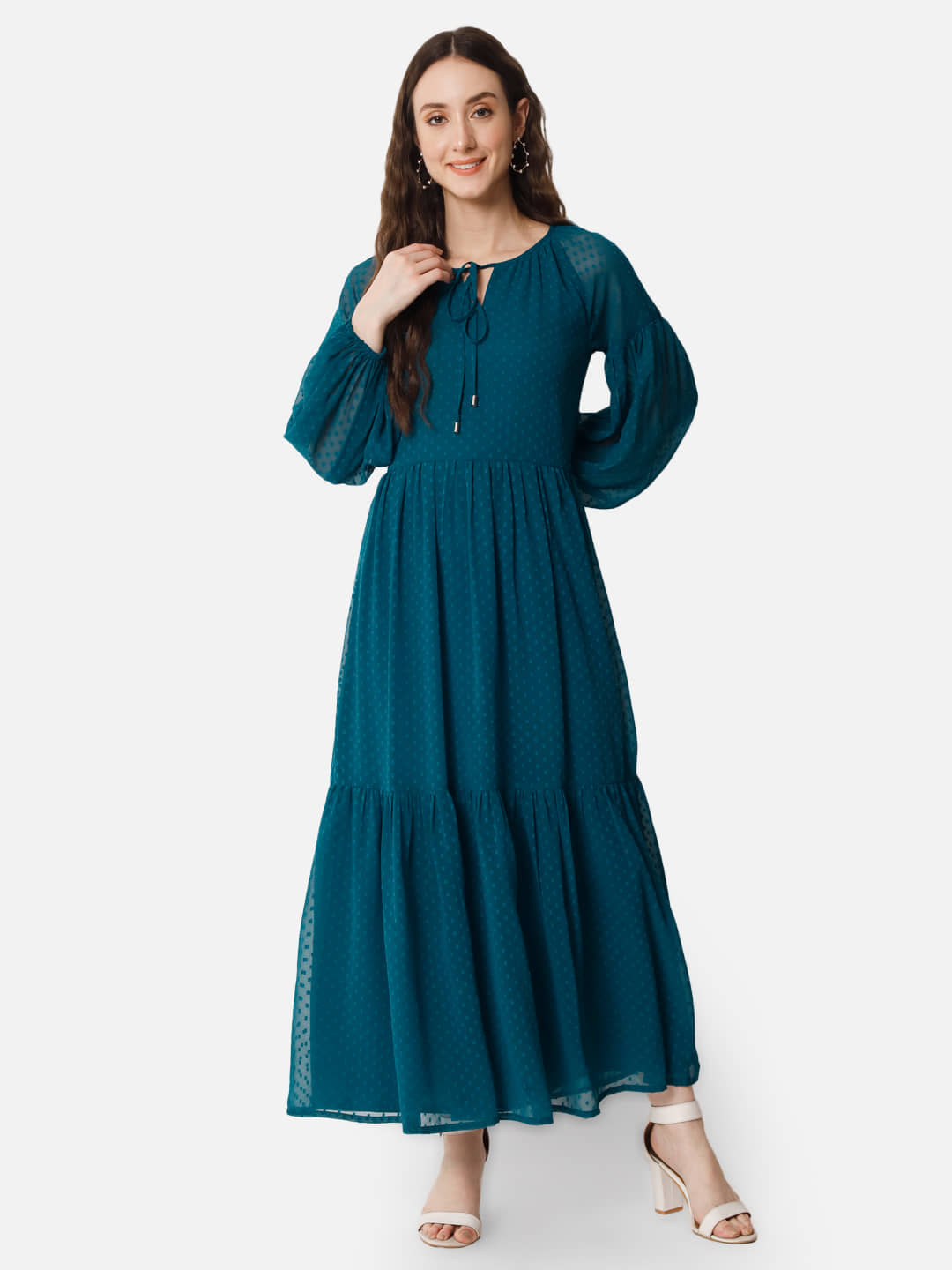 ALL WAYS YOU Women Georgette Printed Gown ( Teal )