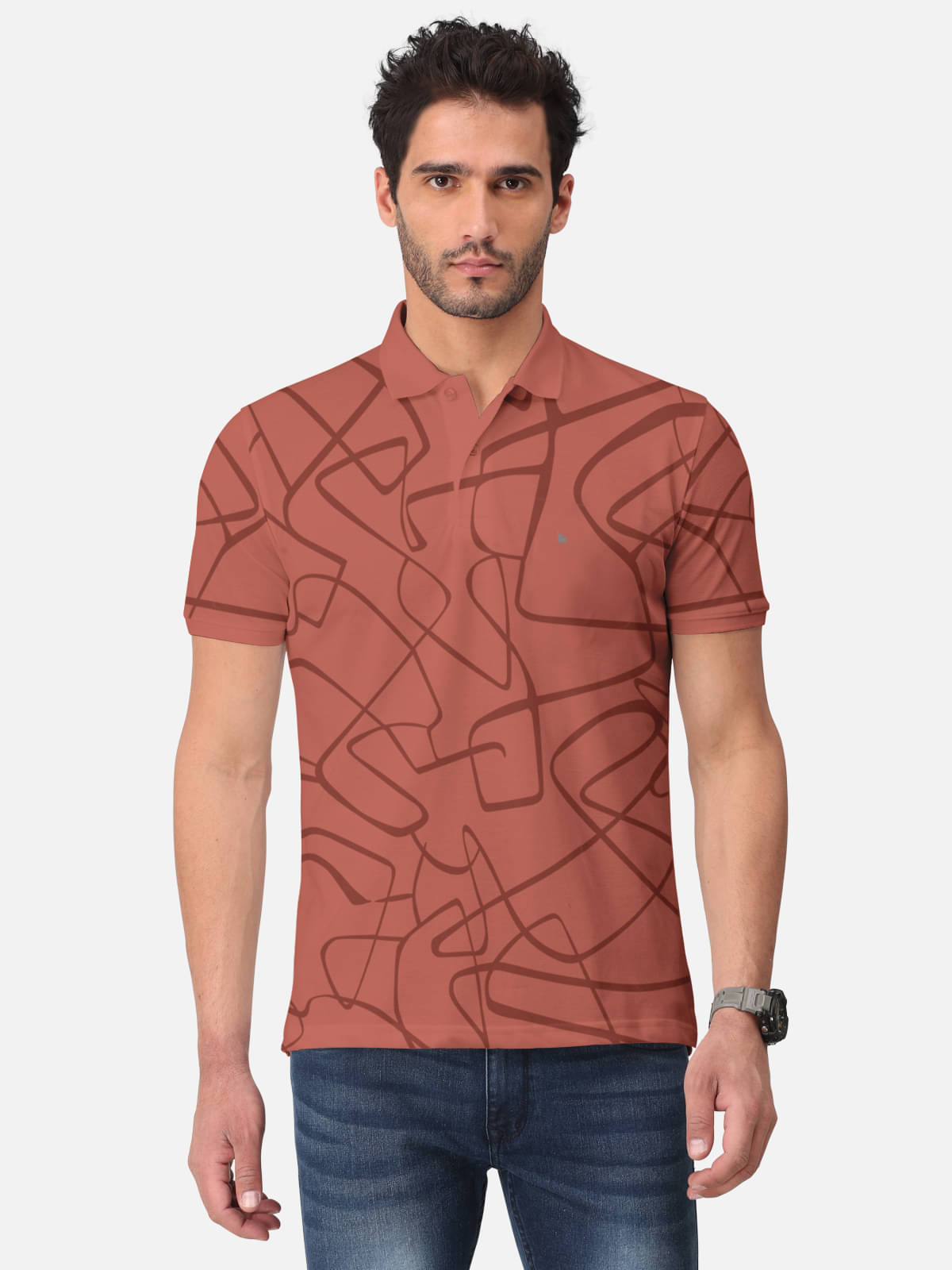     			BULLMER Pack of 1 Cotton Blend Regular Fit Printed Half Sleeves Men's Polo T Shirt ( Red )