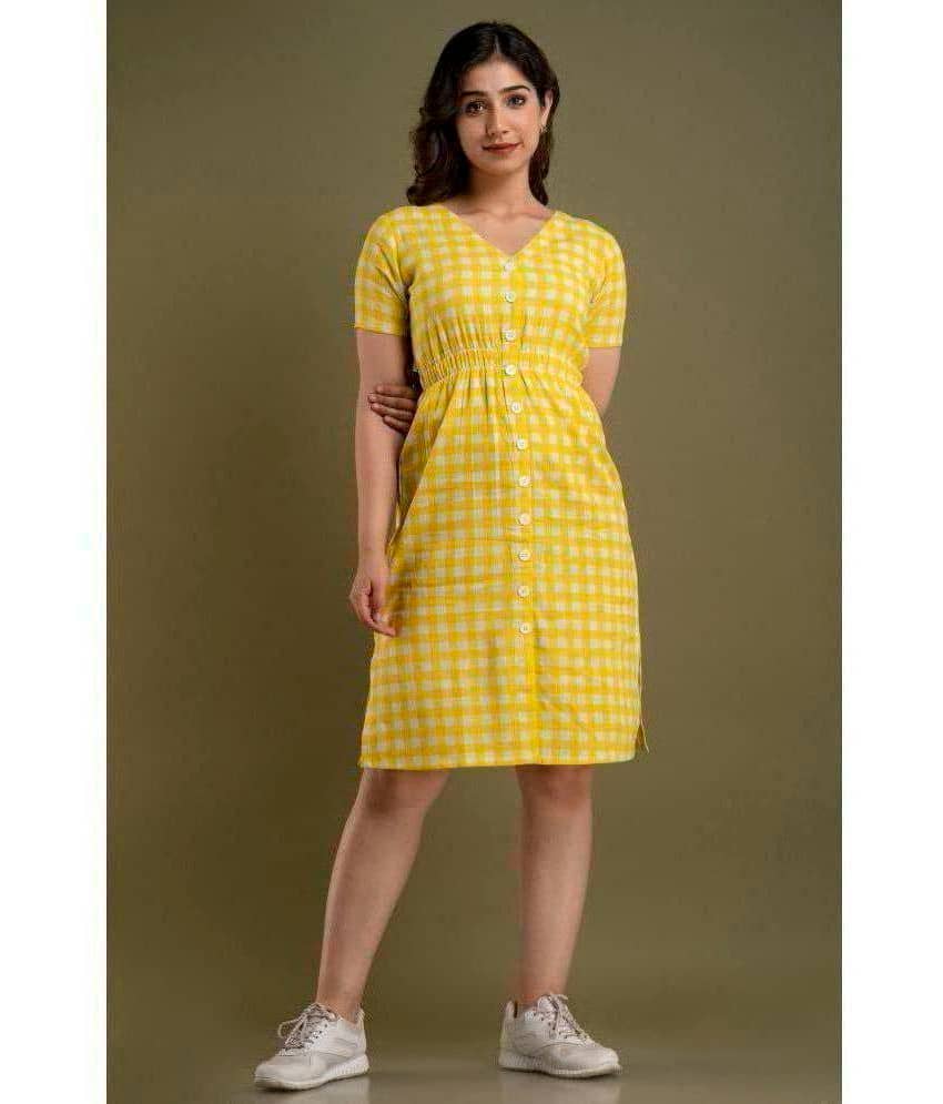FABRR - Yellow Cotton Blend Women's Side Slit Dress ( Pack of 1 )