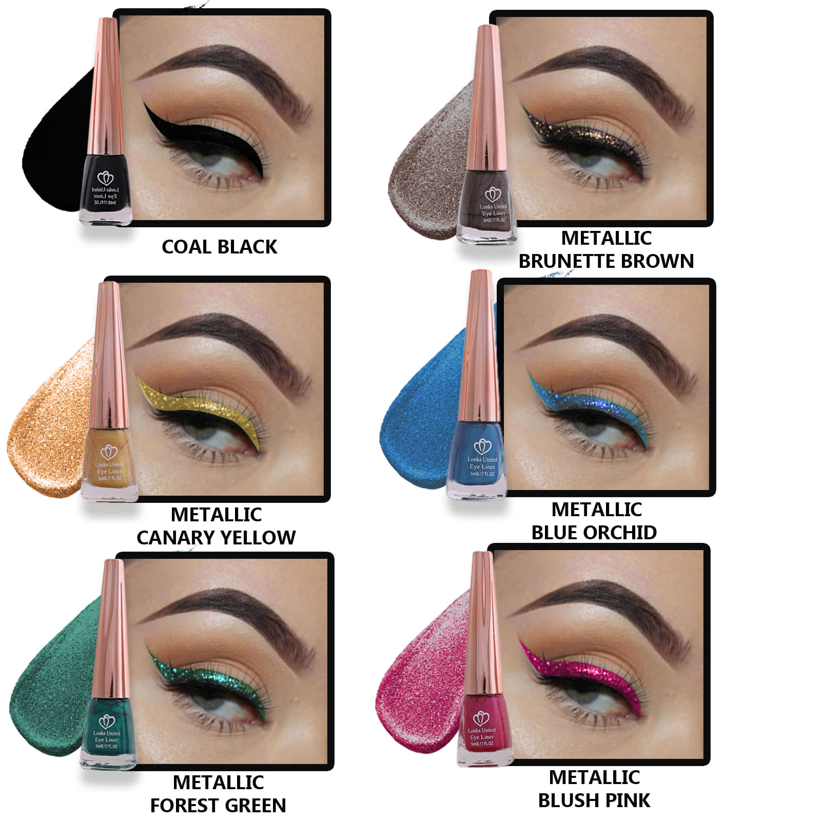 Looks United - Green Metalic Eye Liner Liquid ( Pack of 6 ) - Makeup - Eyes | Buy online on ZillyBuy