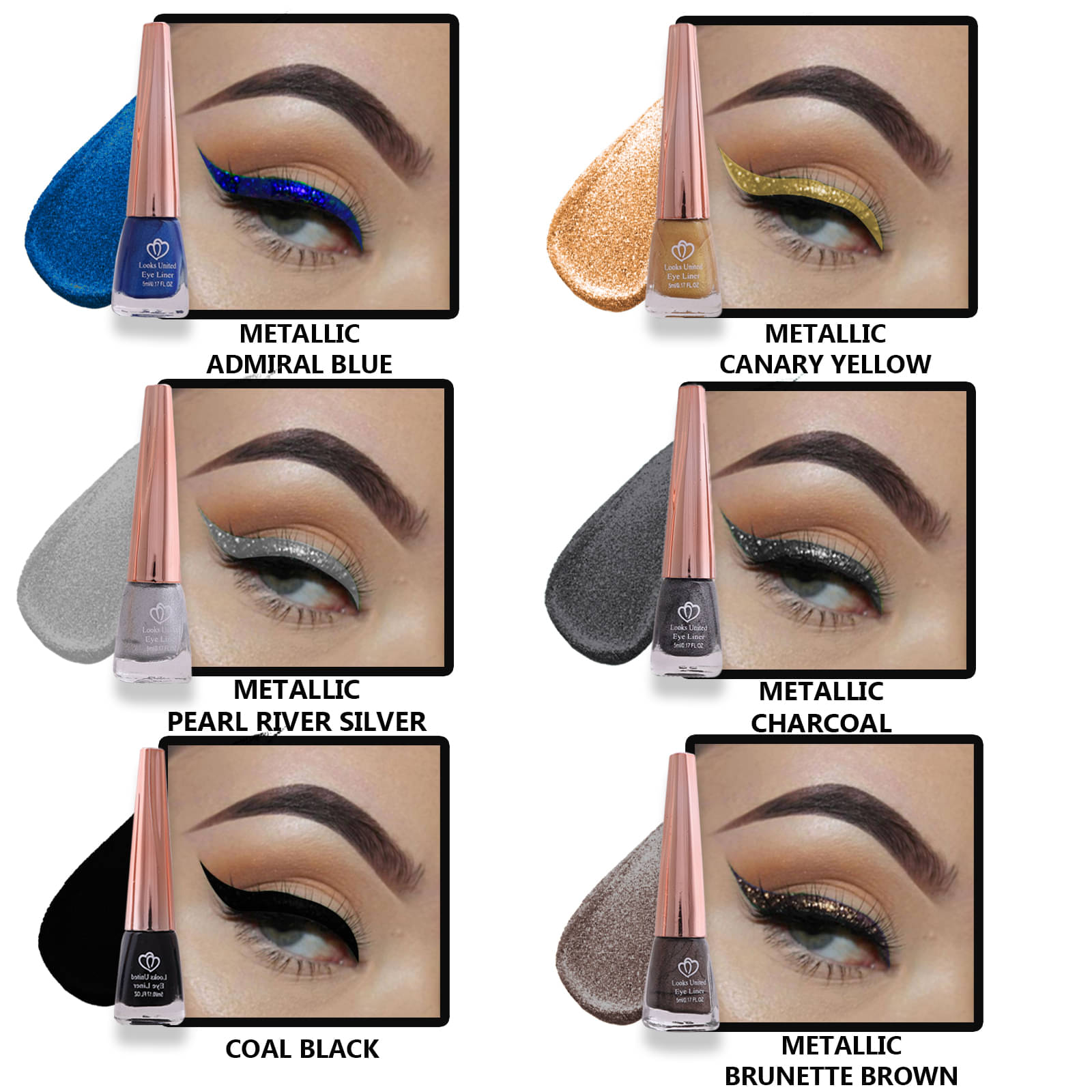     			Looks United - Silver Metalic Eye Liner Liquid ( Pack of 6 )