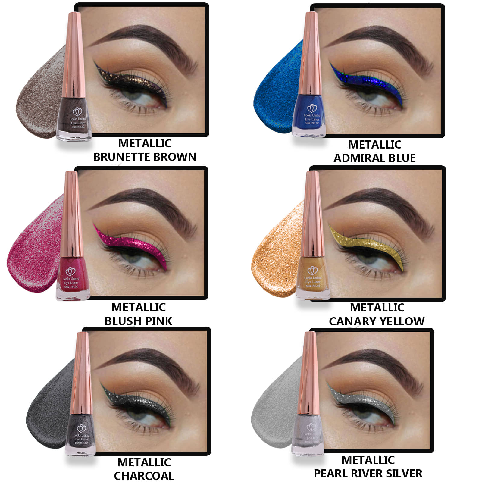 Looks United - blue Metalic Eye Liner Liquid ( Pack of 6 ) - Makeup - Eyes | Buy online on ZillyBuy