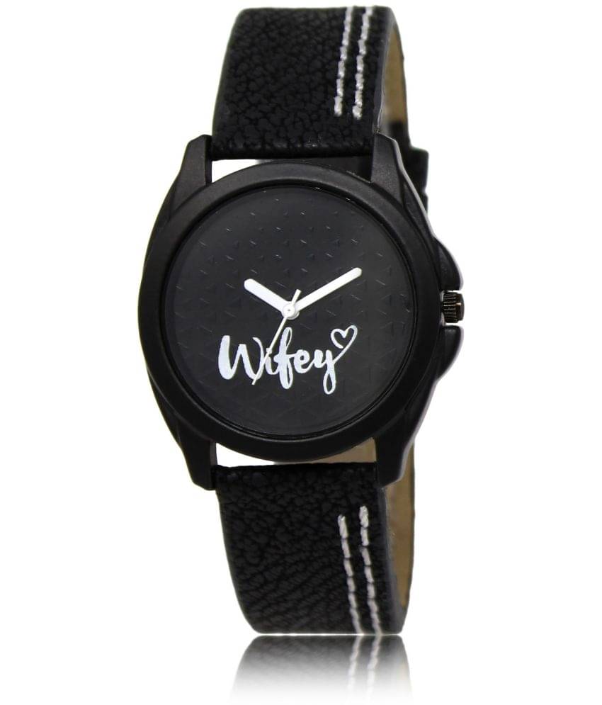     			Lorem - Black PU Analog Womens Watch