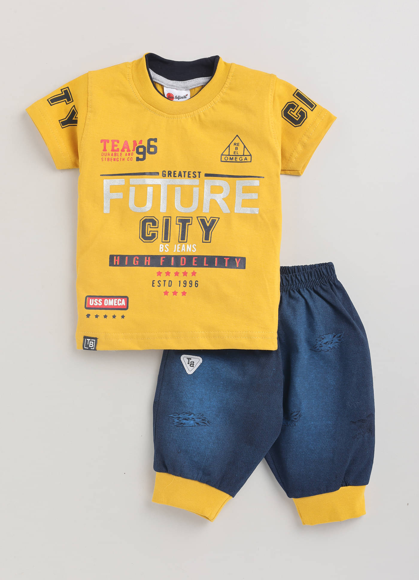     			Mars Infiniti Pack of 1 Boys Cotton T-Shirt & Jeans Set ( Mustard )