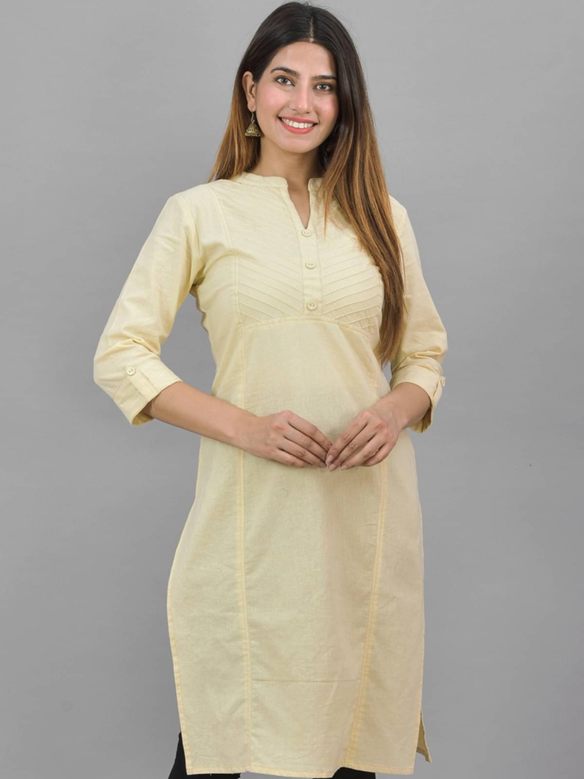QuaClo - Beige 100% Cotton Women's Straight Kurti ( Pack of 1 )     			QuaClo - Beige 100% Cotton Women's Straight Kurti ( Pack of 1 )