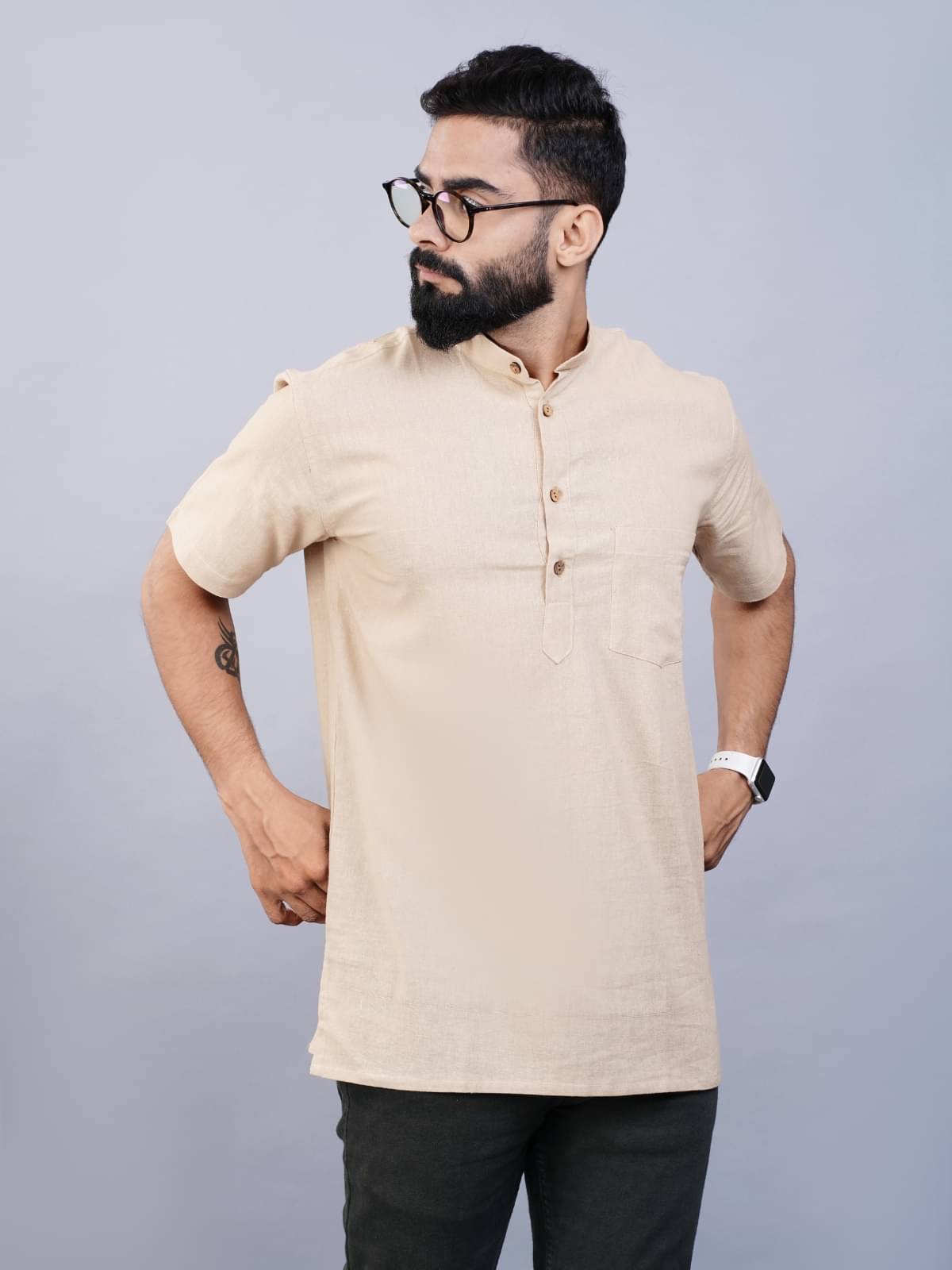 QuaClo - Beige Cotton Men's Regular Kurta ( Pack of 1 ) QuaClo - Beige Cotton Men's Regular Kurta ( Pack of 1 )