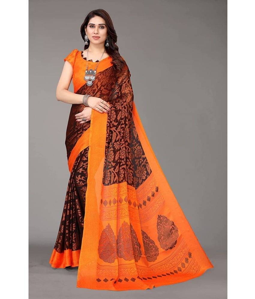 Sanjana Silk Brasso Printed Saree With Unstitched Blouse Piece ( Black )     			Sanjana Silk Brasso Printed Saree With Unstitched Blouse Piece ( Black )