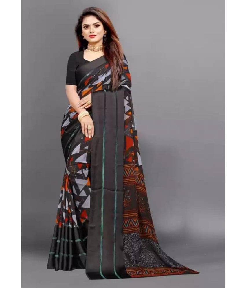 Sitanjali Lifestyle Georgette Printed Saree With Unstitched Blouse Piece ( Brown ) Sitanjali Lifestyle Georgette Printed Saree With Unstitched Blouse Piece ( Brown )