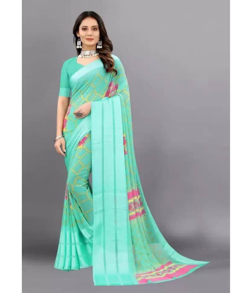 Sitanjali Lifestyle Georgette Printed Saree With Unstitched Blouse Piece ( Light Green ) - Sarees | Buy online on ZillyBuy