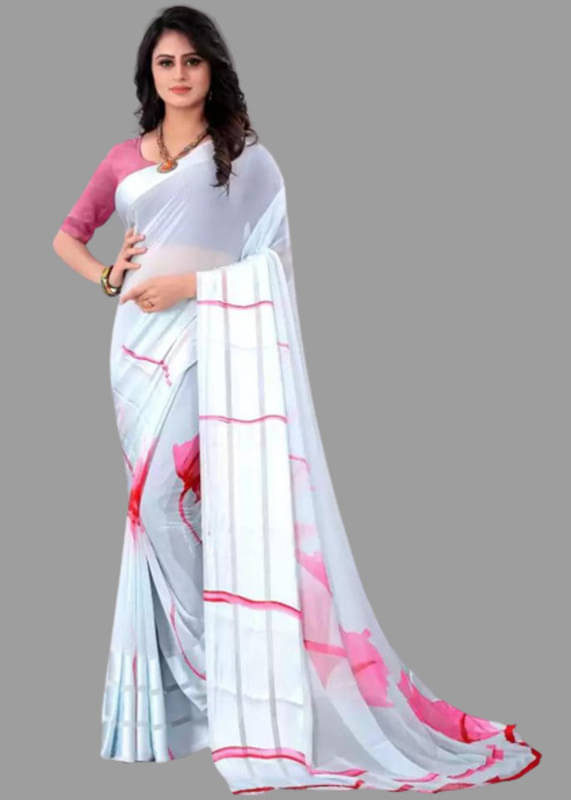     			Sitanjali Lifestyle Georgette Printed Saree With Unstitched Blouse Piece ( Grey )