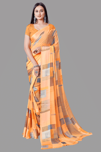     			Sitanjali Lifestyle Georgette Printed Saree With Unstitched Blouse Piece ( Orange )